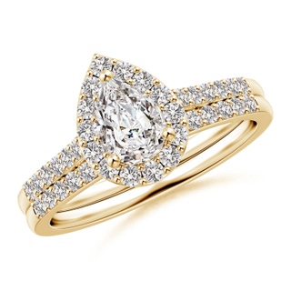 7x5mm IJI1I2 Pear-Shaped Diamond Halo Bridal Set with Accents in Yellow Gold