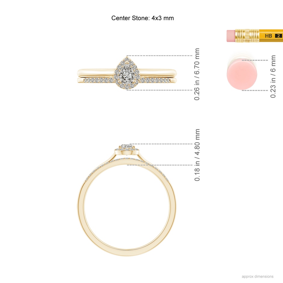 4x3mm KI3 Pear-Shaped Diamond Halo Bridal Set in Yellow Gold ruler