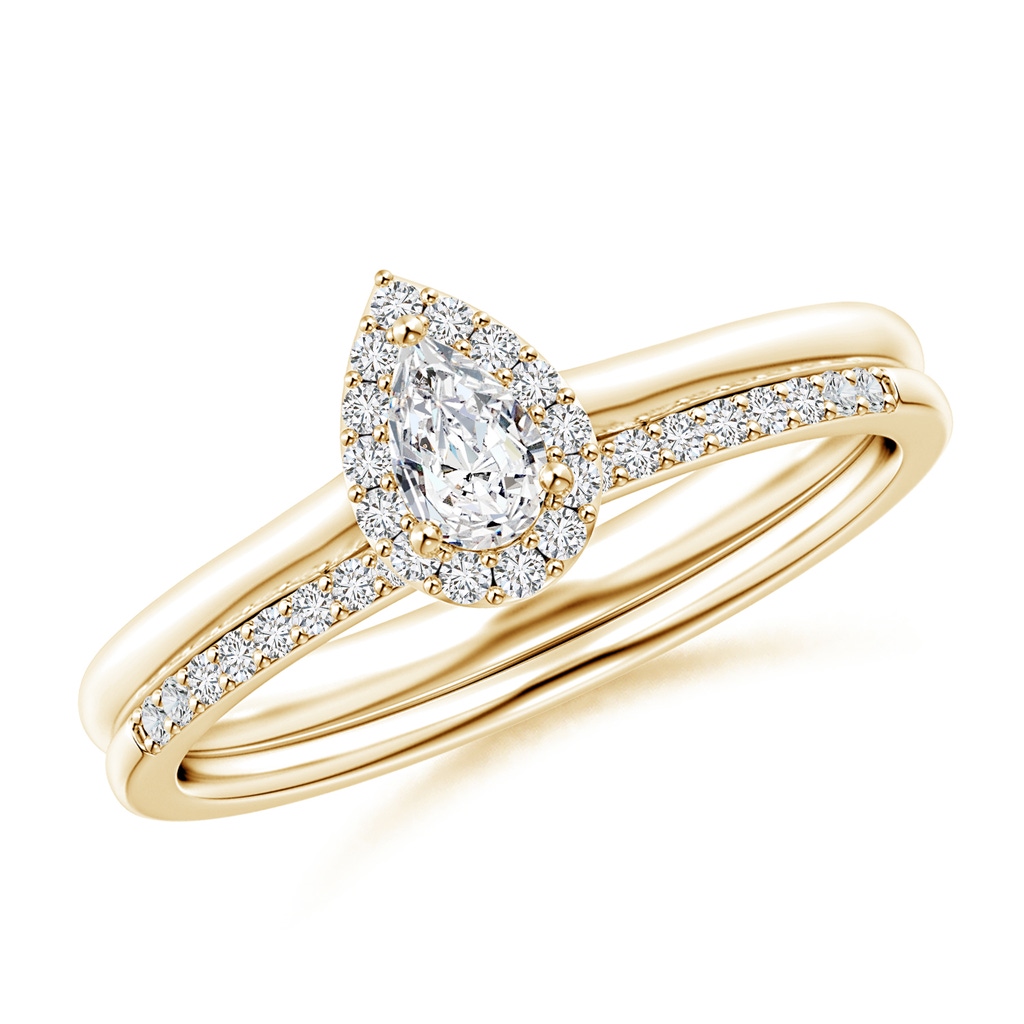 5x3mm HSI2 Pear-Shaped Diamond Halo Bridal Set in Yellow Gold