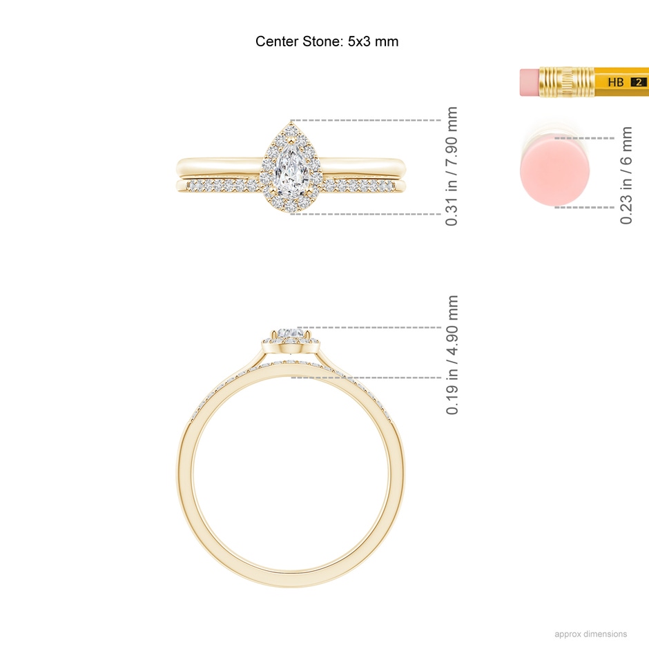 5x3mm HSI2 Pear-Shaped Diamond Halo Bridal Set in Yellow Gold ruler