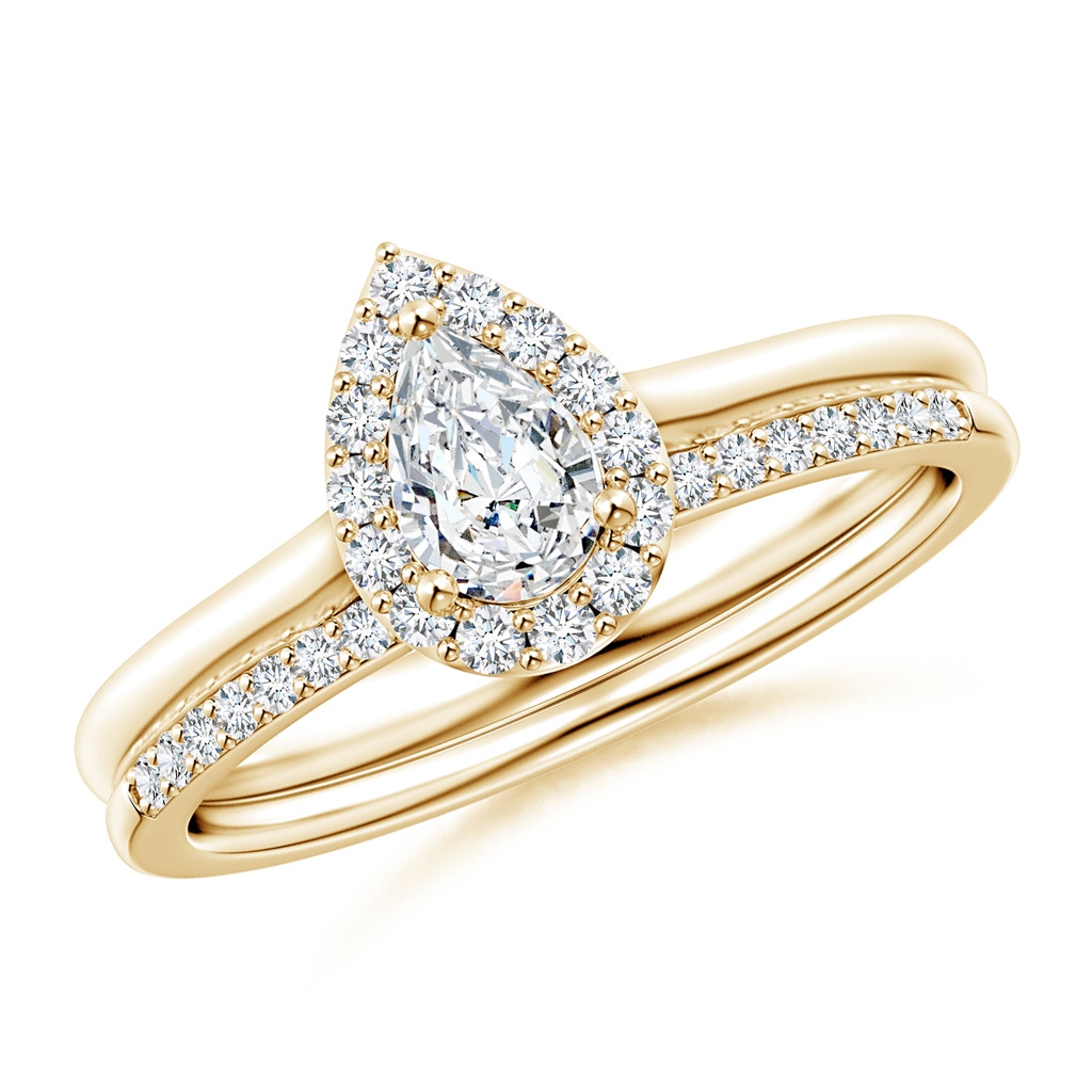 6x4mm GVS2 Pear-Shaped Diamond Halo Bridal Set in Yellow Gold 