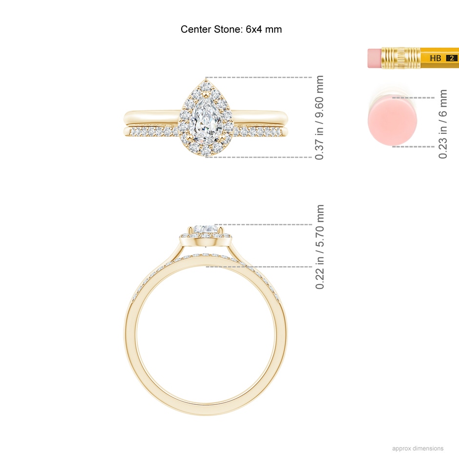 6x4mm GVS2 Pear-Shaped Diamond Halo Bridal Set in Yellow Gold ruler