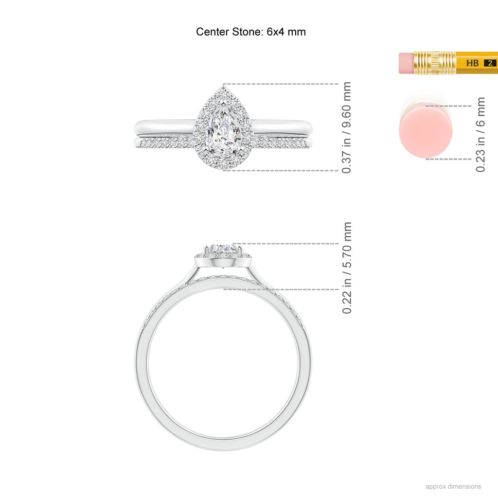 6x4mm HSI2 Pear-Shaped Diamond Halo Bridal Set in White Gold Ruler