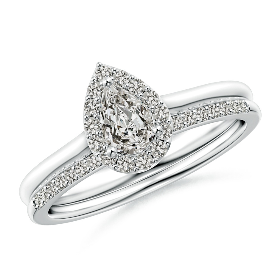 6x4mm KI3 Pear-Shaped Diamond Halo Bridal Set in White Gold 