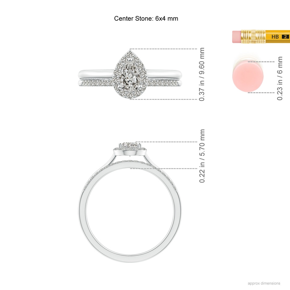 6x4mm KI3 Pear-Shaped Diamond Halo Bridal Set in White Gold ruler