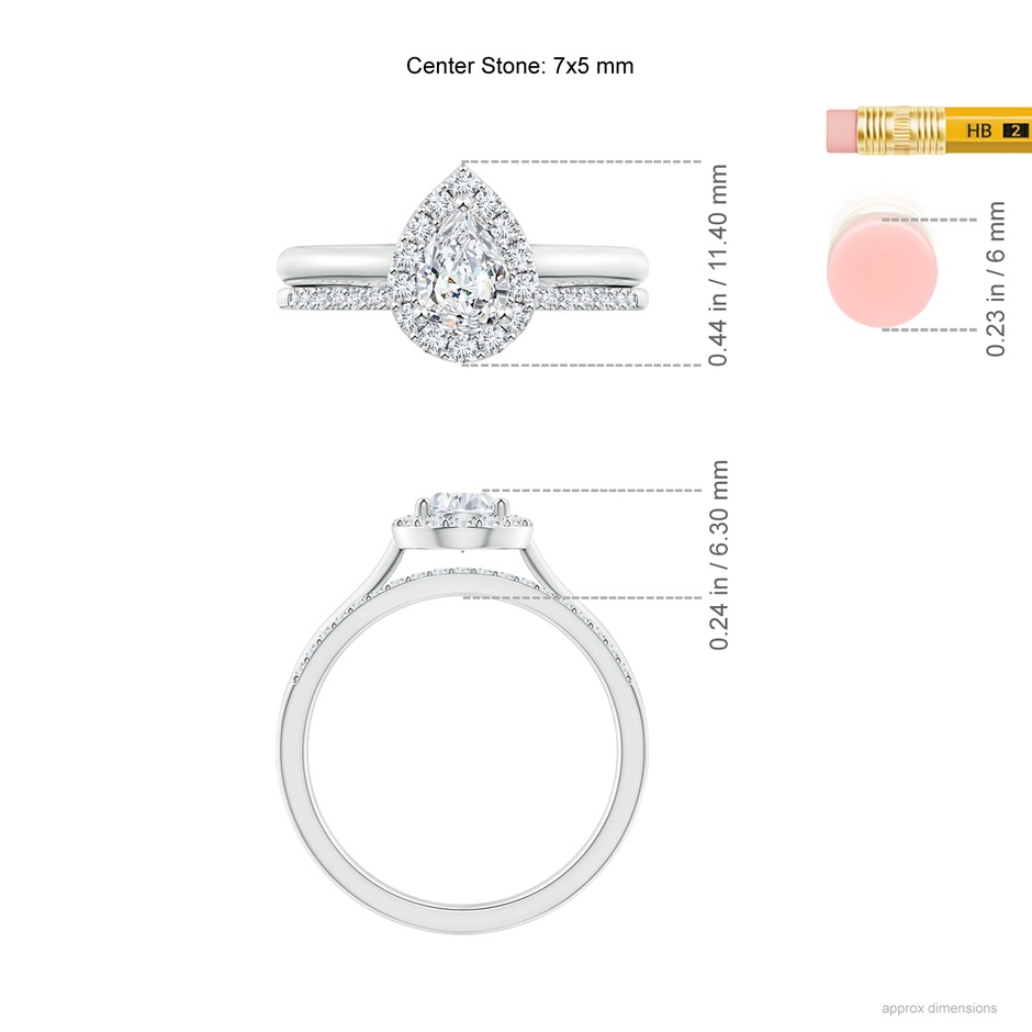 7x5mm GVS2 Pear-Shaped Diamond Halo Bridal Set in P950 Platinum ruler