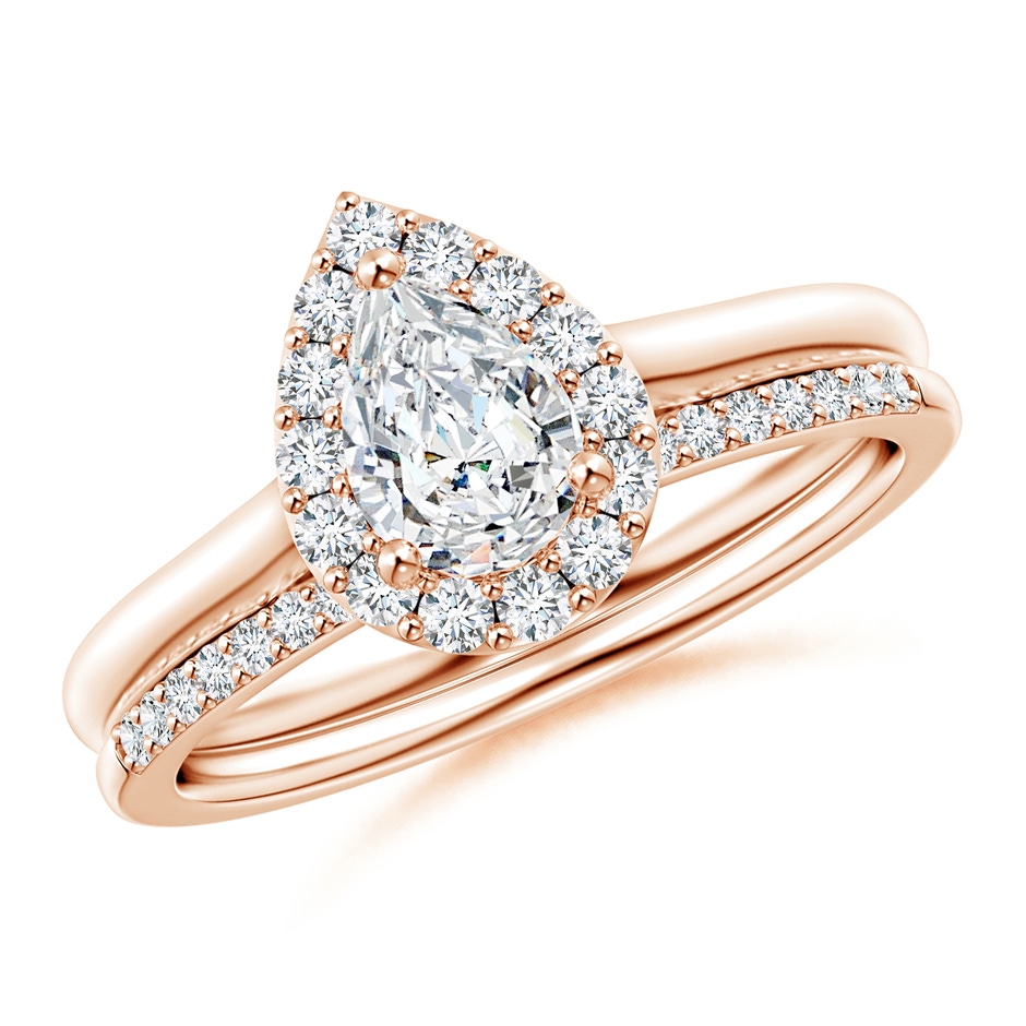 7x5mm GVS2 Pear-Shaped Diamond Halo Bridal Set in Rose Gold 