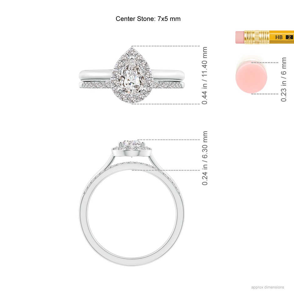7x5mm IJI1I2 Pear-Shaped Diamond Halo Bridal Set in P950 Platinum ruler