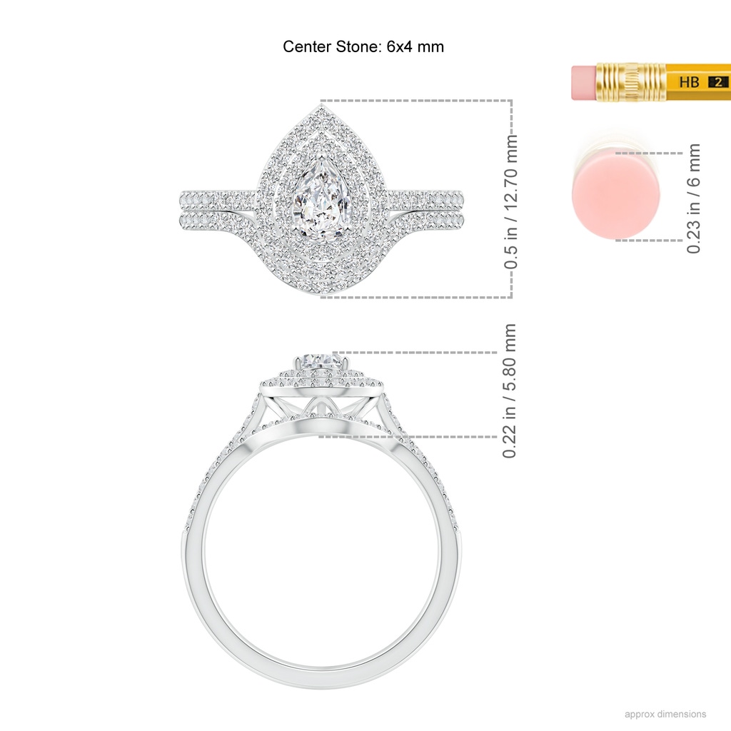 6x4mm HSI2 Pear-Shaped Diamond Double Halo Bridal Set in White Gold Ruler