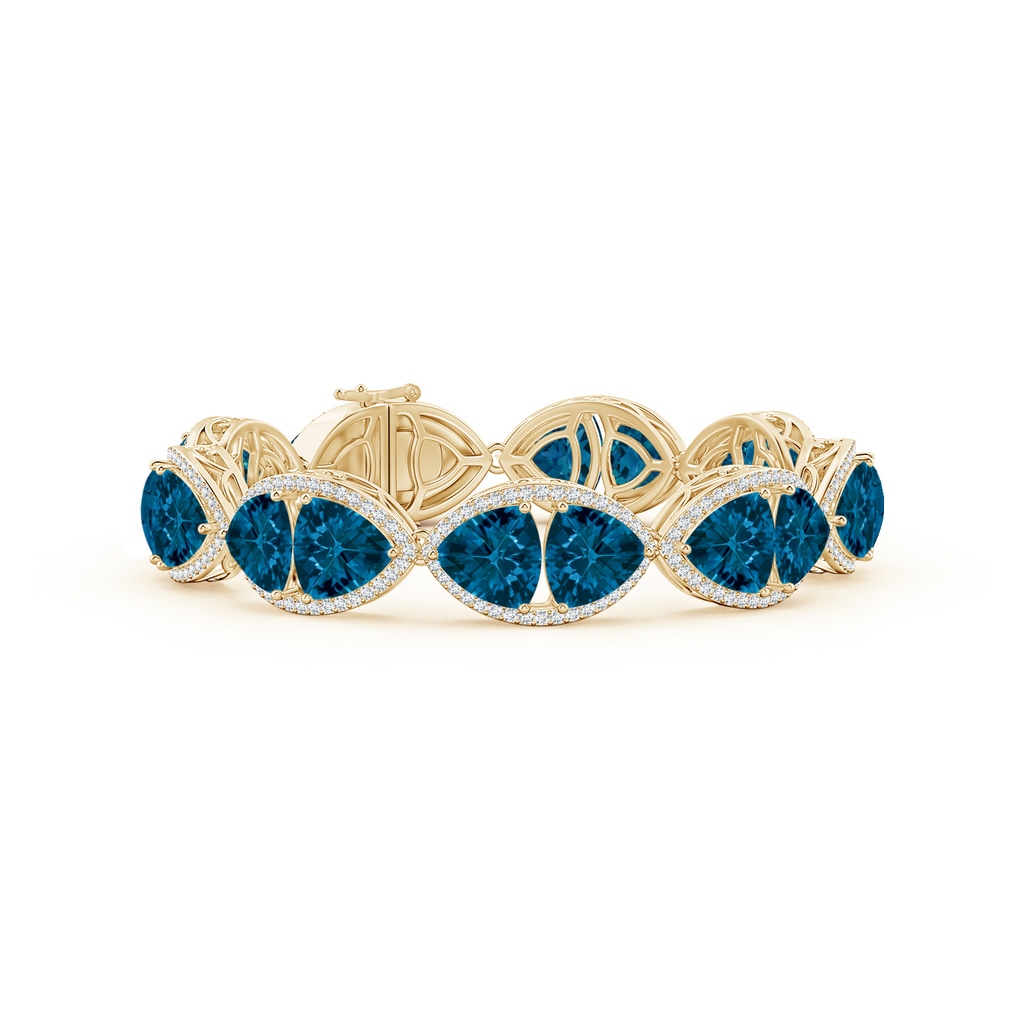 8mm AAAA East-West Trillion Checker-Cut London Blue Topaz Bracelet in Yellow Gold