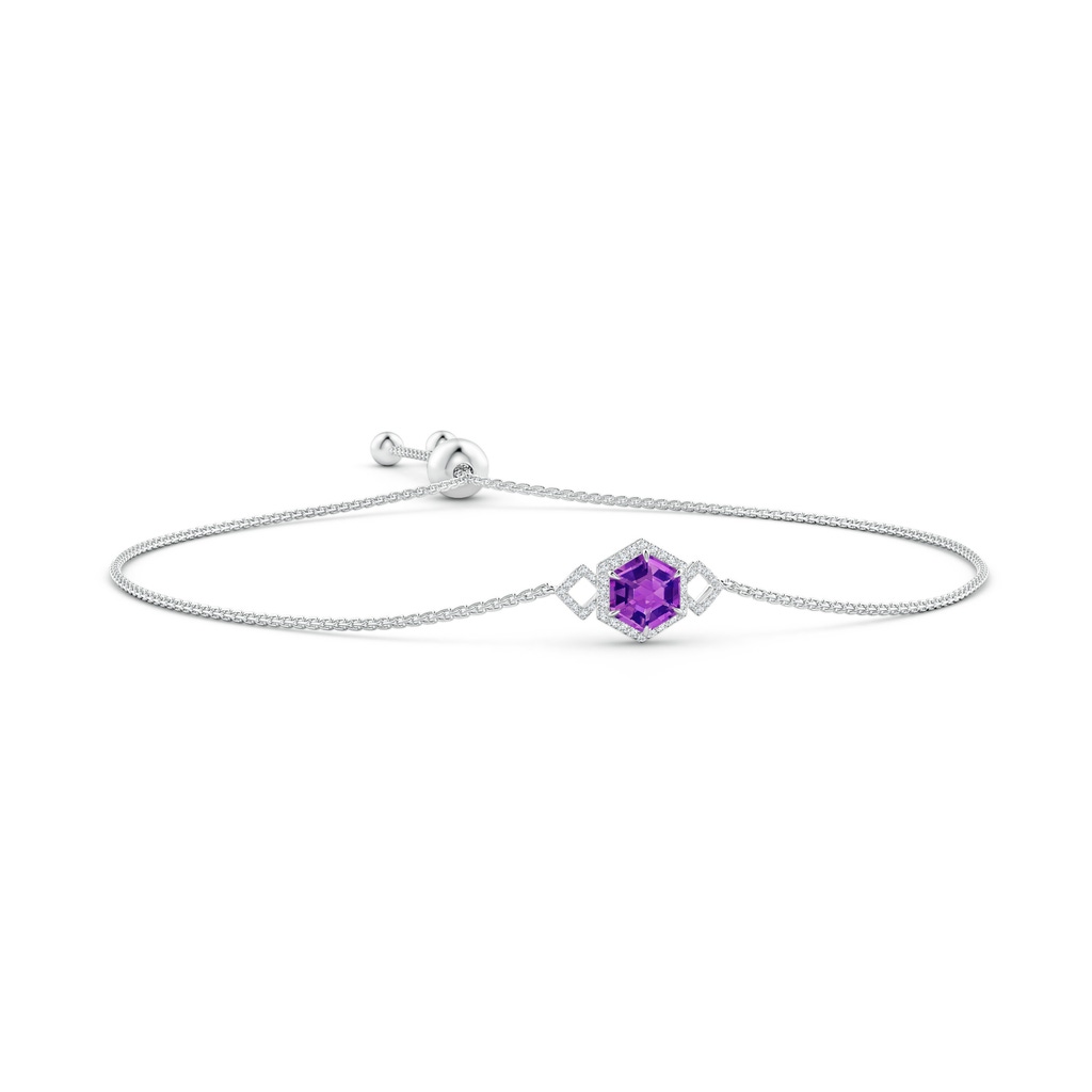 7mm AAAA Hexagonal Step-Cut Amethyst Bolo Bracelet in White Gold