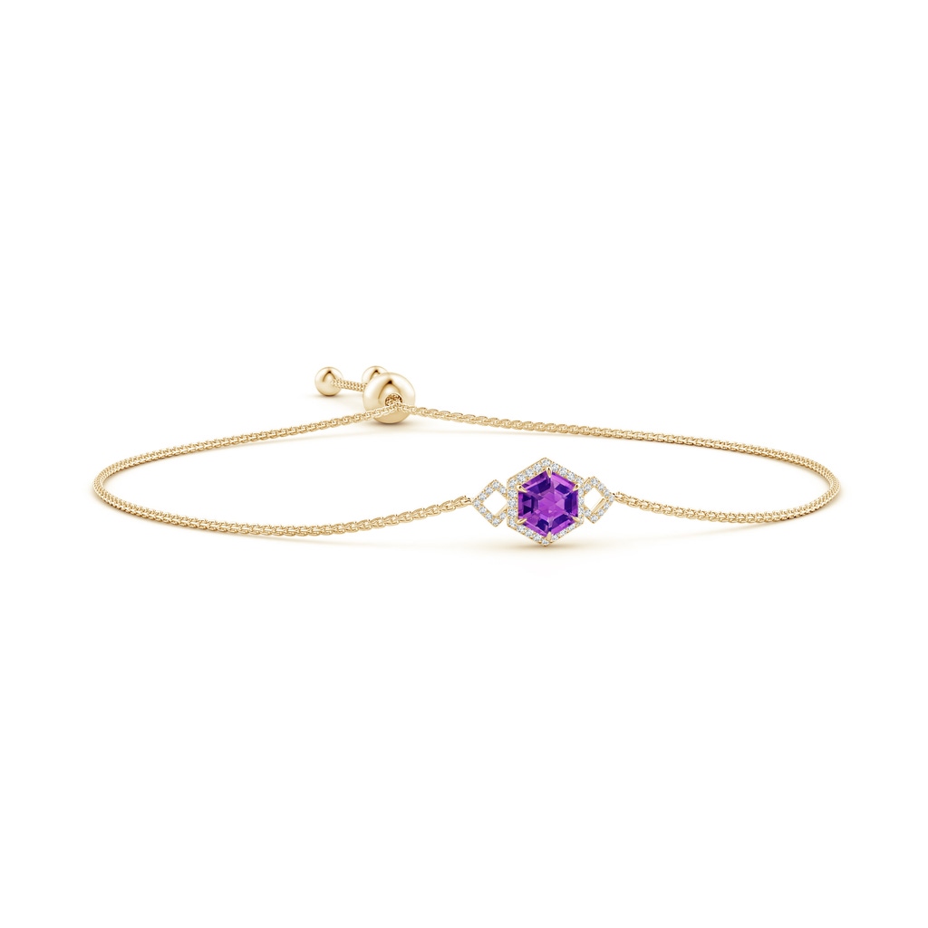 7mm AAAA Hexagonal Step-Cut Amethyst Bolo Bracelet in Yellow Gold