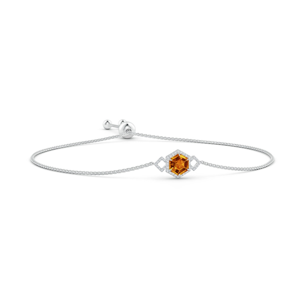 7mm AAAA Hexagonal Step-Cut Citrine Bolo Bracelet in White Gold