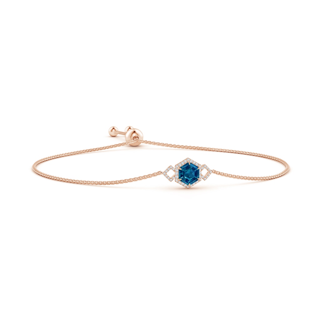 7mm AAAA Hexagonal Step-Cut London Blue Topaz Bolo Bracelet in Rose Gold