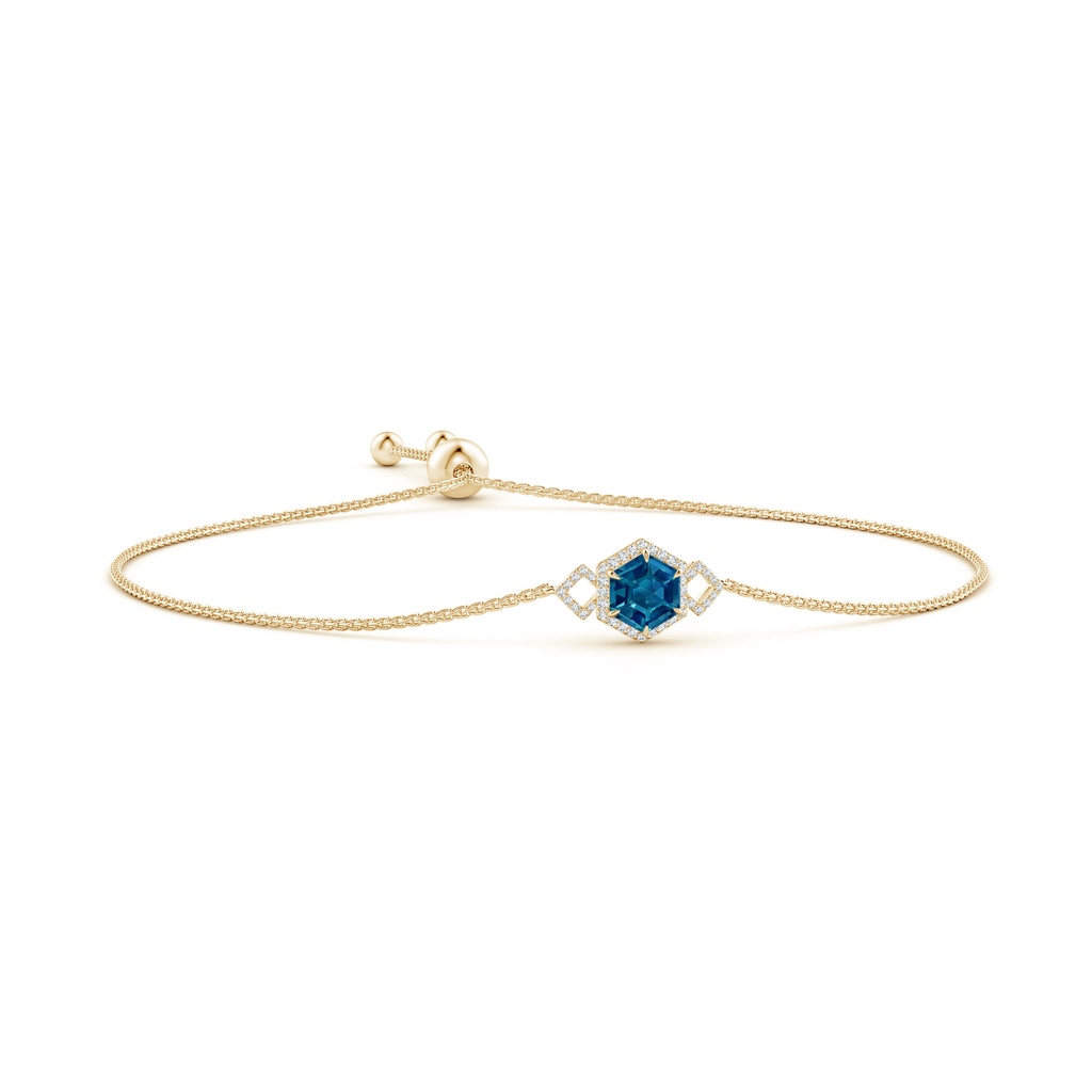 7mm AAAA Hexagonal Step-Cut London Blue Topaz Bolo Bracelet in Yellow Gold