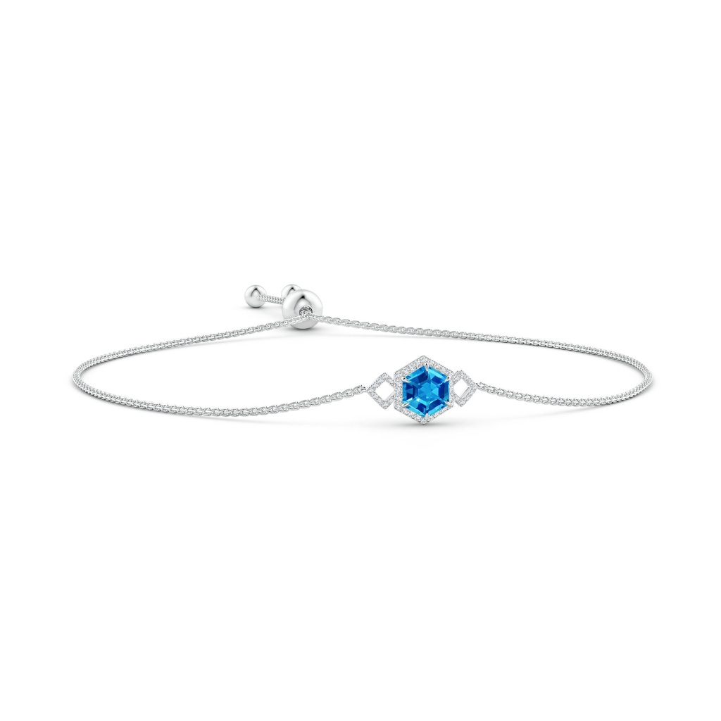 7mm AAAA Hexagonal Step-Cut Swiss Blue Topaz Bolo Bracelet in White Gold