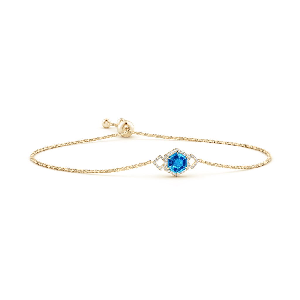 7mm AAAA Hexagonal Step-Cut Swiss Blue Topaz Bolo Bracelet in Yellow Gold