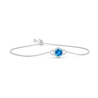 8mm AAAA Hexagonal Step-Cut Swiss Blue Topaz Bolo Bracelet in White Gold