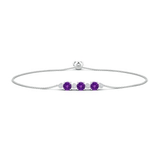 6mm AAAA Three Stone Round Amethyst Bracelet with Diamonds in White Gold