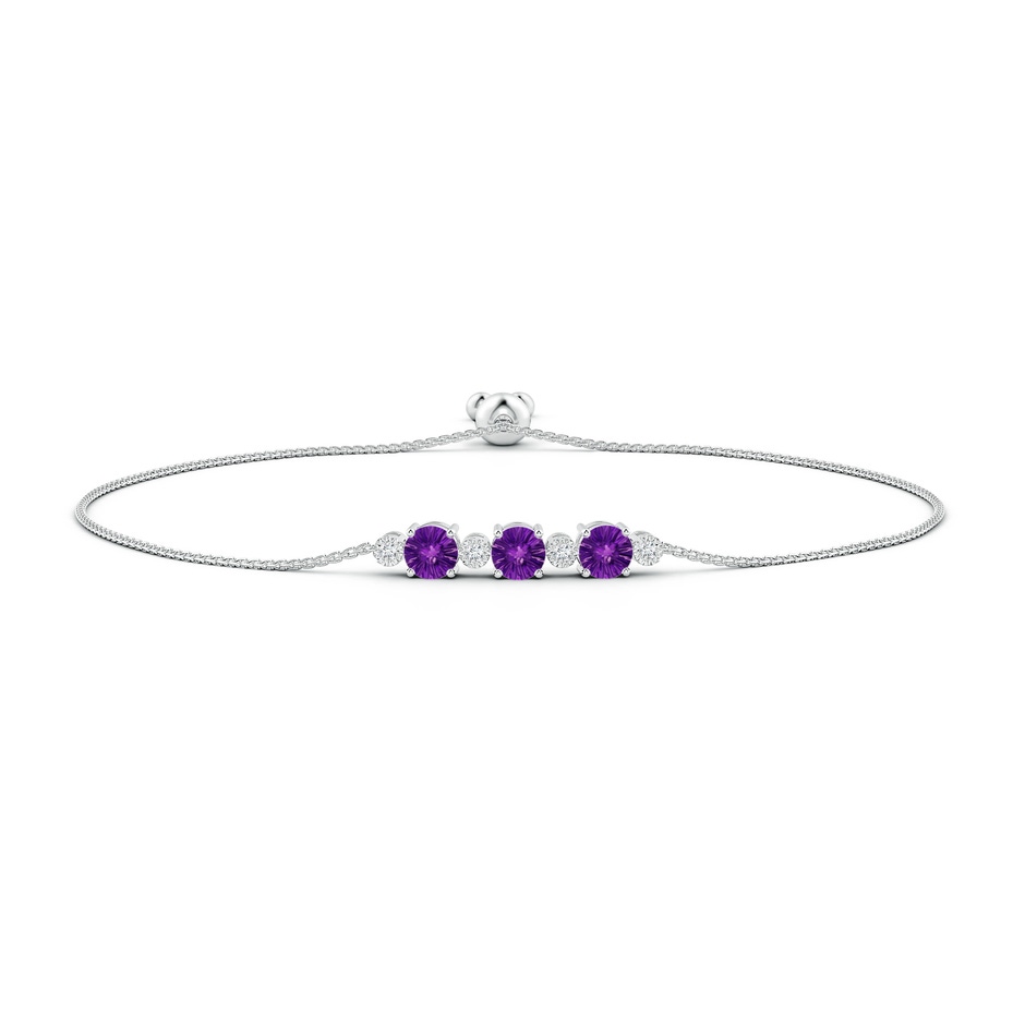 6mm AAAA Three Stone Round Amethyst Bracelet with Diamonds in White Gold 