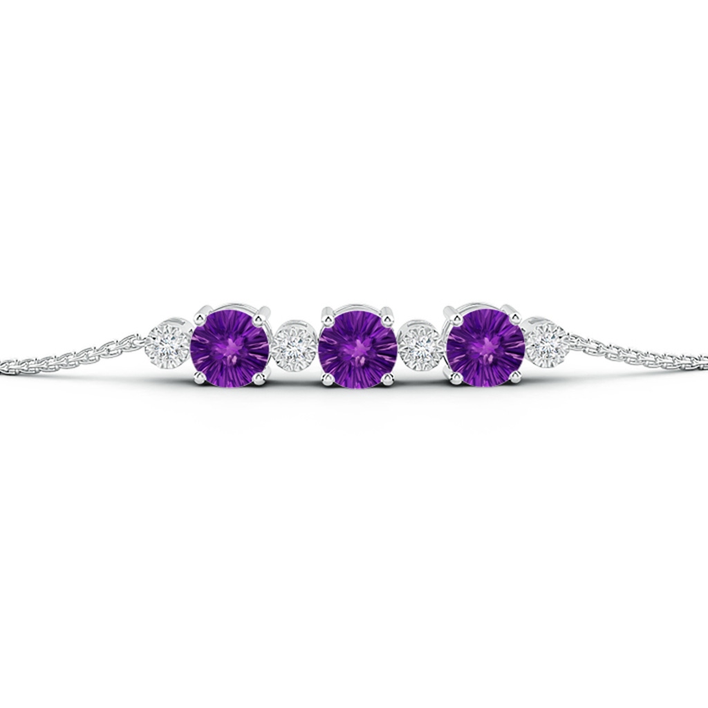 6mm AAAA Three Stone Round Amethyst Bracelet with Diamonds in White Gold Side-1