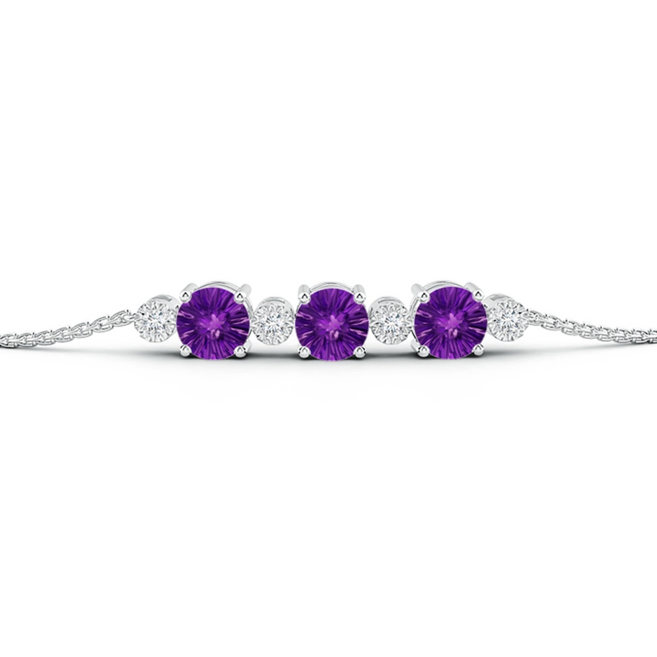 6mm AAAA Three Stone Round Amethyst Bracelet with Diamonds in White Gold side-1