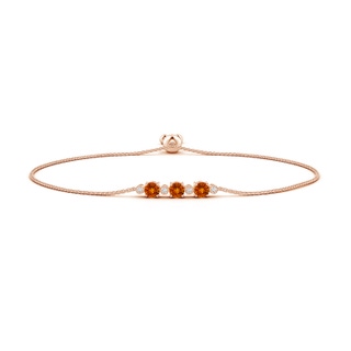 5mm AAAA Three Stone Round Citrine Bracelet with Diamonds in Rose Gold