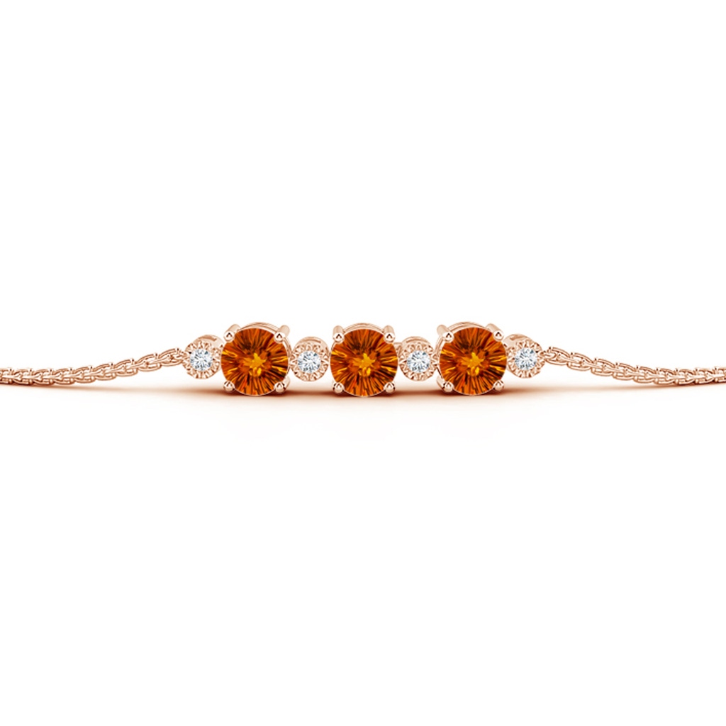 5mm AAAA Three Stone Round Citrine Bracelet with Diamonds in Rose Gold - side_1