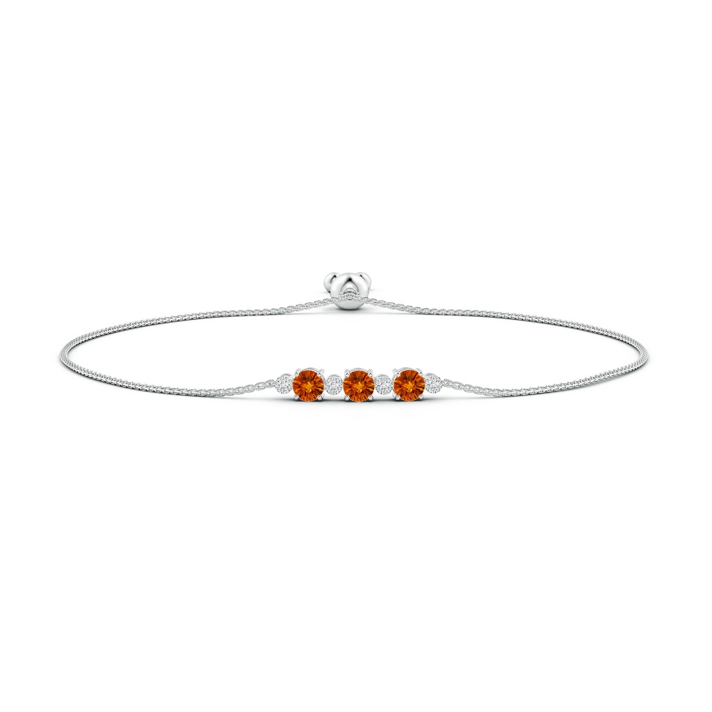 5mm AAAA Three Stone Round Citrine Bracelet with Diamonds in White Gold