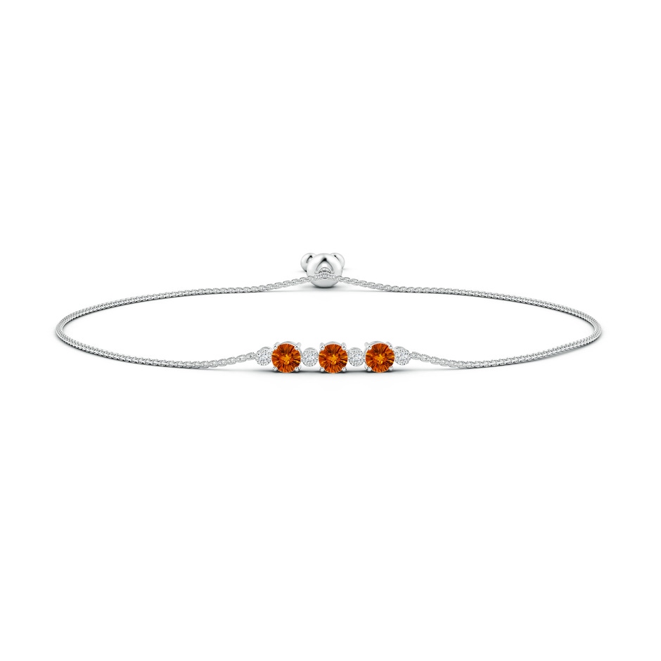 5mm AAAA Three Stone Round Citrine Bracelet with Diamonds in White Gold 