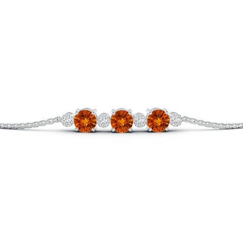 5mm AAAA Three Stone Round Citrine Bracelet with Diamonds in White Gold - side 1