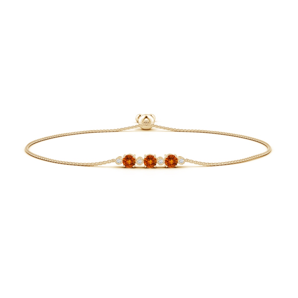 5mm AAAA Three Stone Round Citrine Bracelet with Diamonds in Yellow Gold