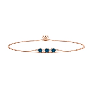 5mm AAAA Three Stone Round London Blue Topaz Bracelet with Diamonds in 9K Rose Gold