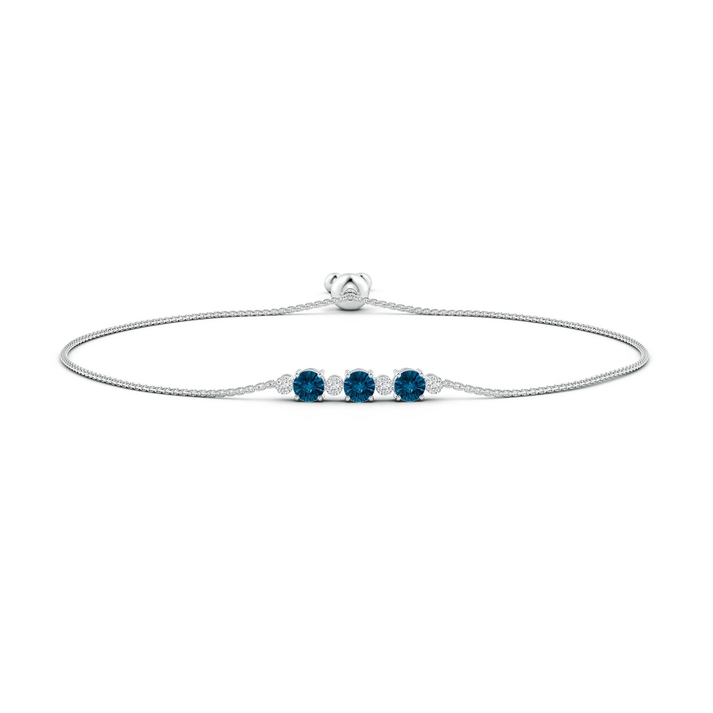 5mm AAAA Three Stone Round London Blue Topaz Bracelet with Diamonds in White Gold