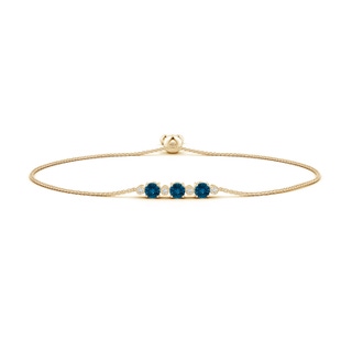 5mm AAAA Three Stone Round London Blue Topaz Bracelet with Diamonds in Yellow Gold