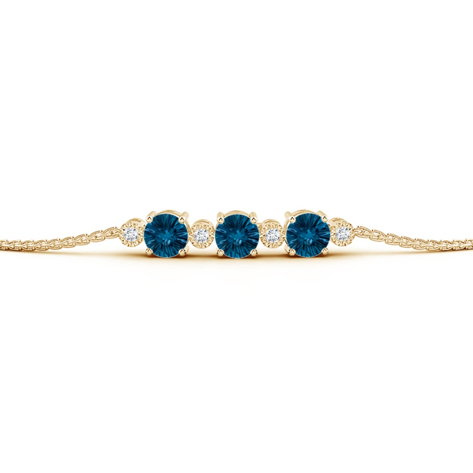 5mm AAAA Three Stone Round London Blue Topaz Bracelet with Diamonds in Yellow Gold side-1