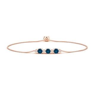 6mm AAAA Three Stone Round London Blue Topaz Bracelet with Diamonds in Rose Gold