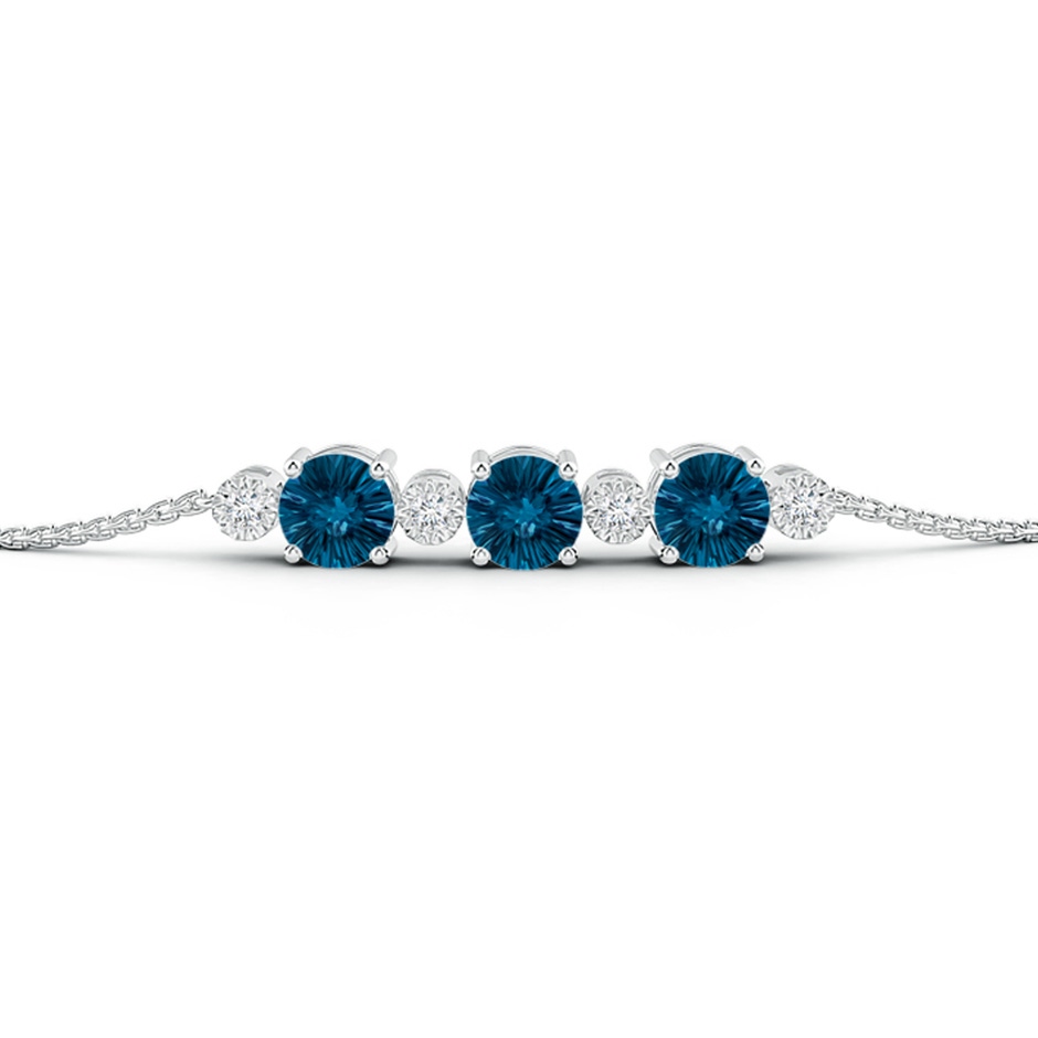 6mm AAAA Three Stone Round London Blue Topaz Bracelet with Diamonds in White Gold side-1