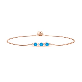 5mm AAAA Three Stone Round Swiss Blue Topaz Bracelet with Diamonds in 10K Rose Gold