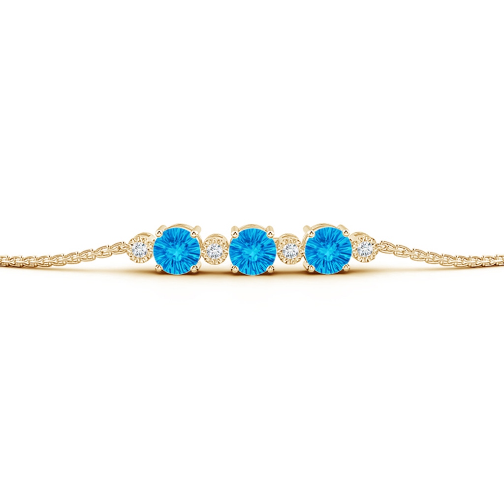 5mm AAAA Three Stone Round Swiss Blue Topaz Bracelet with Diamonds in Yellow Gold - side_1