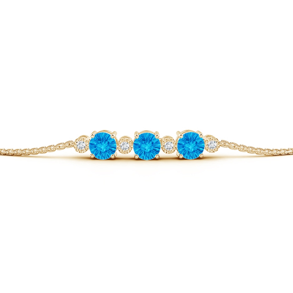 5mm AAAA Three Stone Round Swiss Blue Topaz Bracelet with Diamonds in Yellow Gold side-1