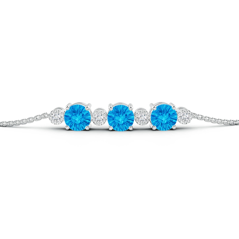 6mm AAAA Three Stone Round Swiss Blue Topaz Bracelet with Diamonds in White Gold side-1