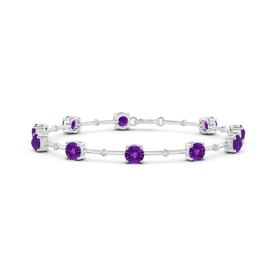 5mm AAAA Bezel-Set Amethyst and Diamond Station Bracelet in White Gold 