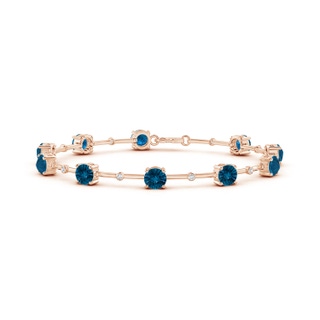 5mm AAAA Bezel-Set London Blue Topaz and Diamond Station Bracelet in 9K Rose Gold