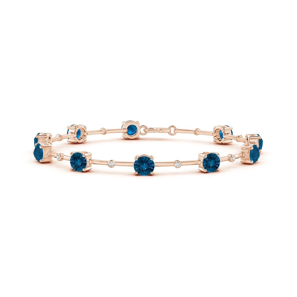 5mm AAAA Bezel-Set London Blue Topaz and Diamond Station Bracelet in Rose Gold