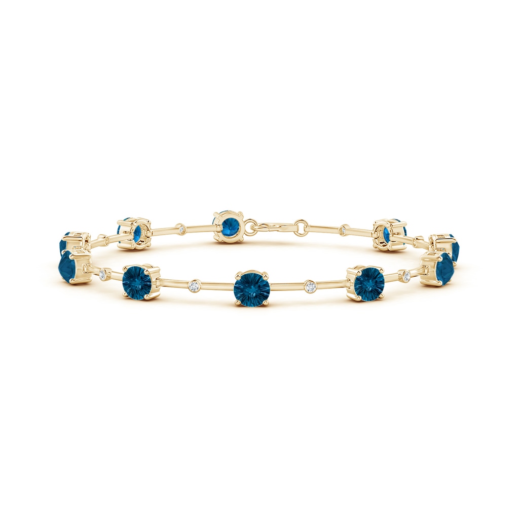 5mm AAAA Bezel-Set London Blue Topaz and Diamond Station Bracelet in Yellow Gold