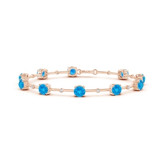 5mm AAAA Bezel-Set Swiss Blue Topaz and Diamond Station Bracelet in 10K Rose Gold