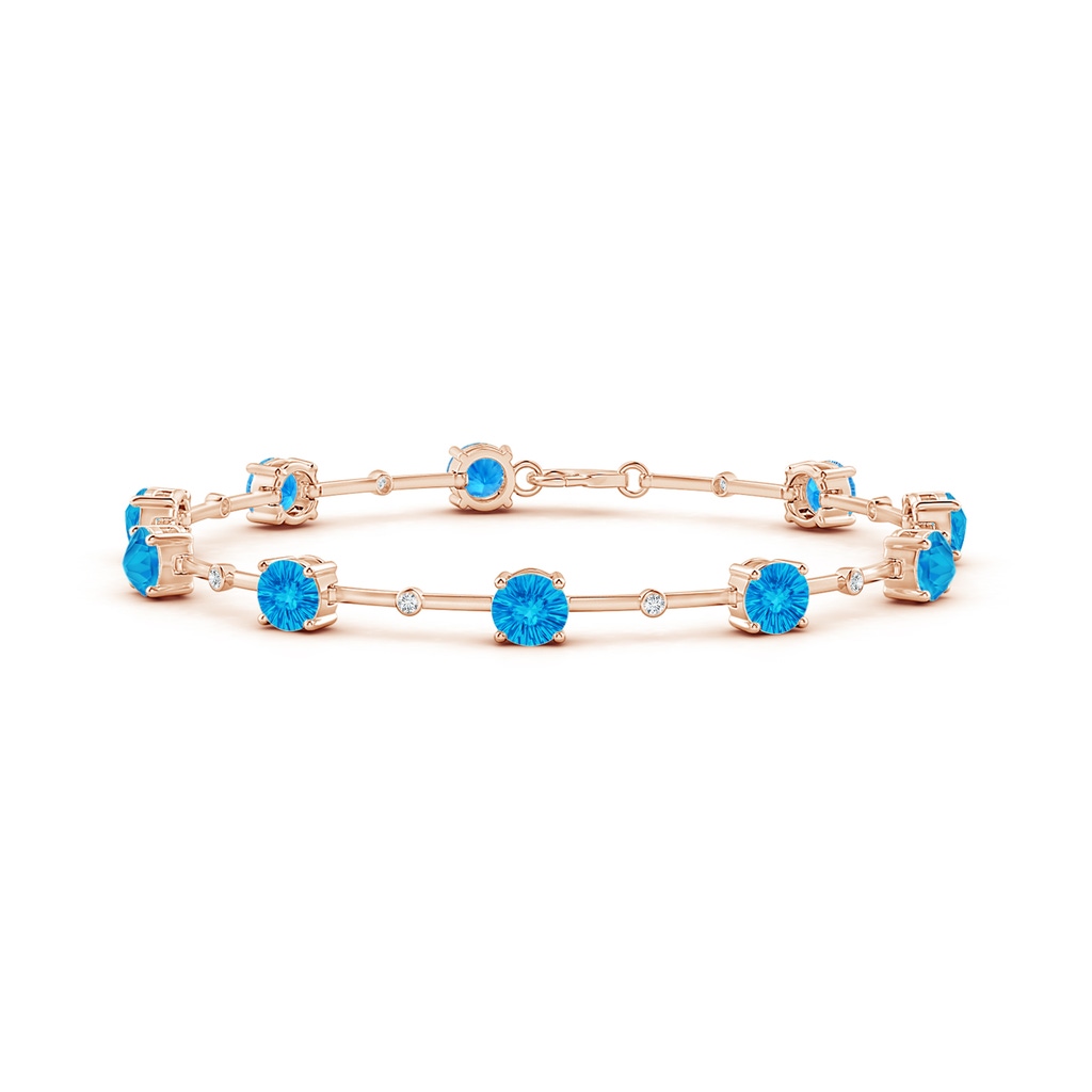 5mm AAAA Bezel-Set Swiss Blue Topaz and Diamond Station Bracelet in Rose Gold