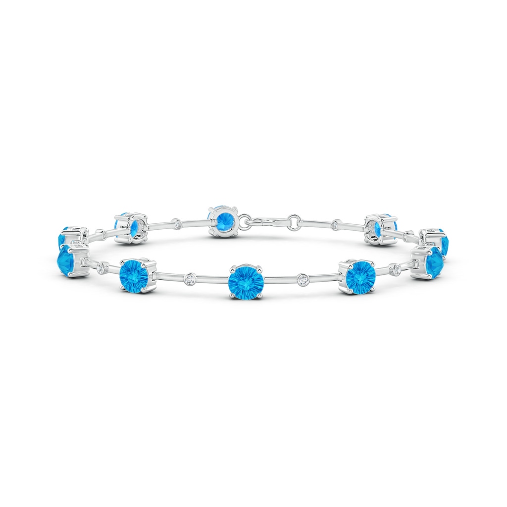 5mm AAAA Bezel-Set Swiss Blue Topaz and Diamond Station Bracelet in White Gold 