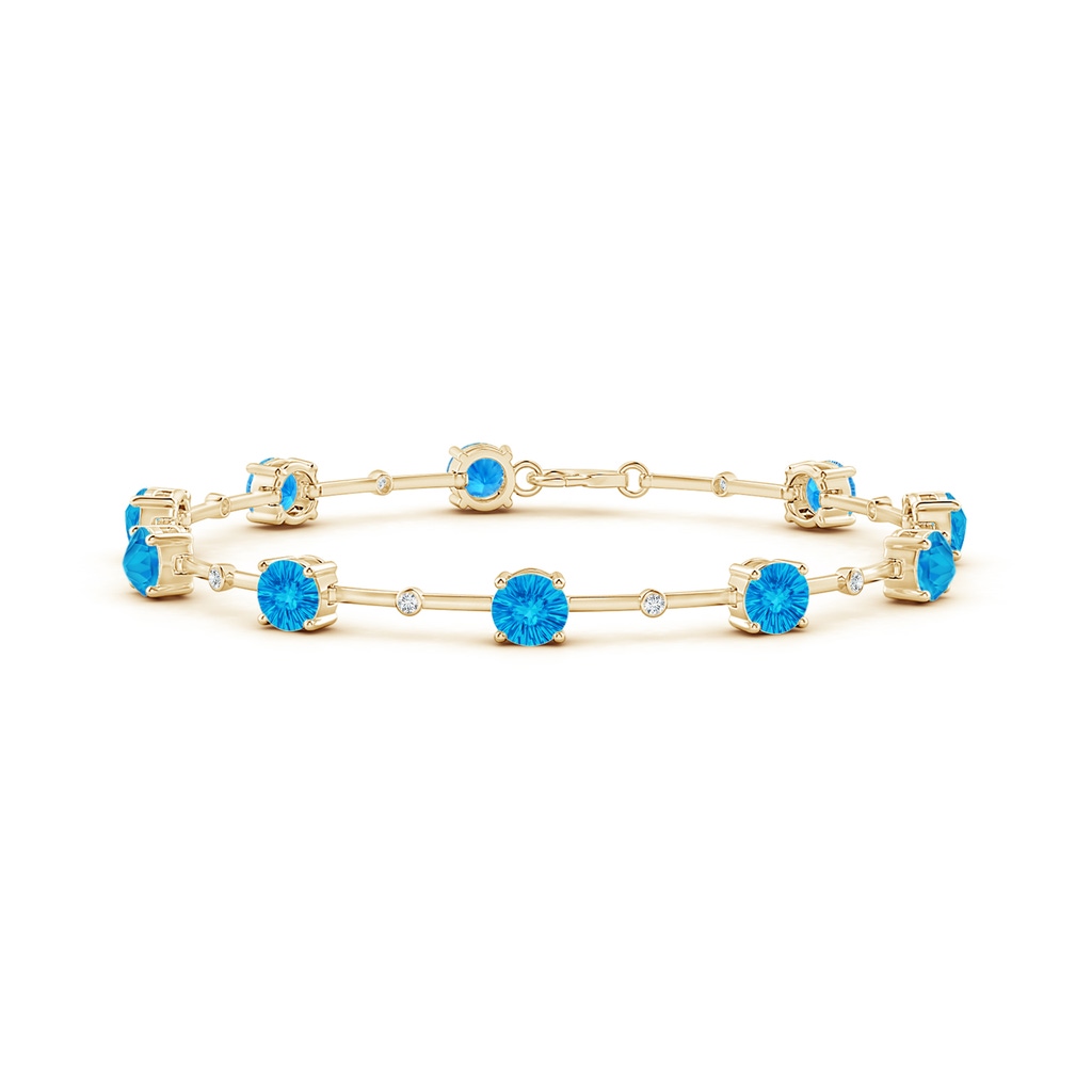 5mm AAAA Bezel-Set Swiss Blue Topaz and Diamond Station Bracelet in Yellow Gold